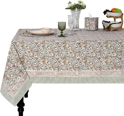 Miniatura 44 de Ridhi Mantel rectangular de algodón con estampado de bloque a mano amarillo mostaza, 102 x 48 pulgadas, reutilizable, decorativo para uso diario