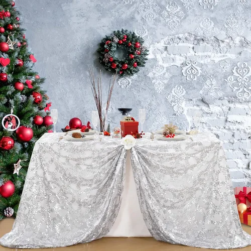 Miniatura 4 de B-COOL Mantel plateado de lentejuelas para mesa de boda con flores y Navidad, 90 x 90 pulgadas