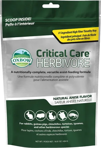 Oxbow Critical Care Herbivore, Alimento de Emergencia para Cobayas, Comida para Conejos para Recuperación, Sabor Natural a Anís, Fórmula