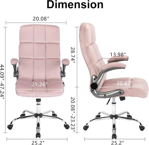 Miniatura 3 de Sillas de oficina de terciopelo con reposabrazos abatibles, silla de escritorio cómoda de tela para oficina en casa con ruedas, sillas ergonómicas
