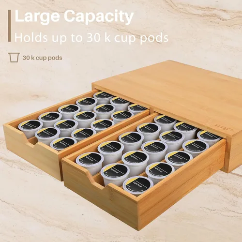 Miniatura 4 de HTB Soporte para tazas K compatible con tazas K, soporte para cápsulas de café con capacidad para 30 tazas, organizador de tazas K, cajón de 2.