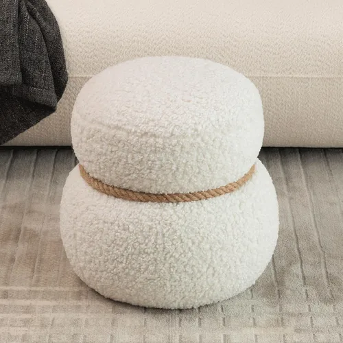 Miniatura 11 de Taburete redondo para pies, reposapiés otomano pequeño de hongos, moderno puf boucle otomano, reposapiés de peluche para sofá, cómodo reposapiés