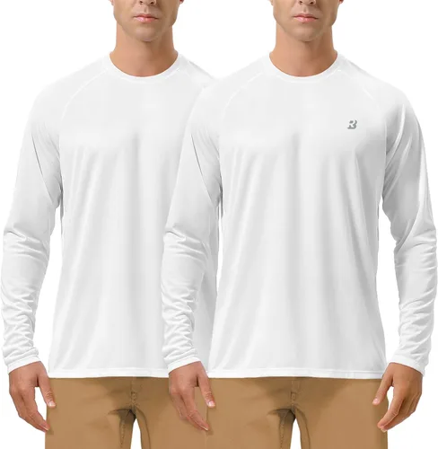 Roadbox Camisas de Protección Solar UV UPF 50+ para Hombres Manga Larga SPF Rash Guard para Pesca Senderismo Natación Correr 2 Pack - blanco