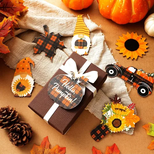 Miniatura 4 de Weysat 24 adornos de otoño para árbol de Acción de Gracias, gnomos de madera, adornos colgantes de gnomos de girasol, decoración de madera