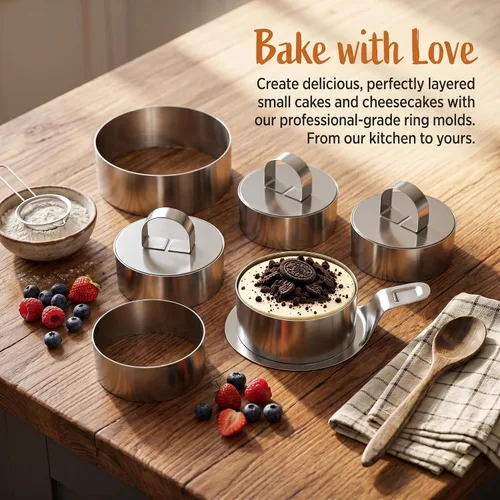 Miniatura 6 de DATANYA Cake Ring Molds 4 Inch Stainless Steel Round Food Ring Dessert Mousse Cooking Ring Molds with Pushers & Lifter for Pastry Crumpet Baking