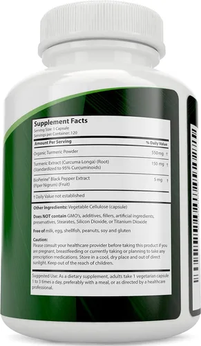 Miniatura 2 de Purely Holistic Vitamina C 1000 mg + curcumina de cúrcuma orgánica de 700 mg y bioperina - 365 + 120 cápsulas - Paquete vegano - con rosa mosqueta
