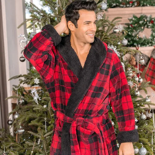 Miniatura 3 de Alexander Del Rossa . Albornoz de forro polar con capucha para hombre