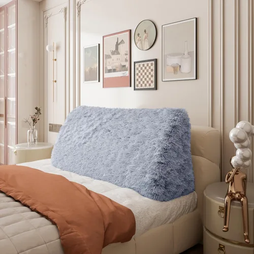 Miniatura 27 de Almohada de cabecera gruesa totalmente rellena individual XL, cabecero acolchado de dormitorio, soporte suave y firme, cojín grande triangular, Azul