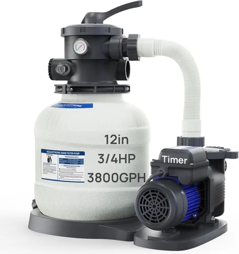 Miniatura 8 de AQUASTRONG Bomba de filtro de arena de 14 pulgadas para piscina sobre el suelo, bombas de piscina de 2/3 HP sobre el suelo 3000 GPH para piscinas