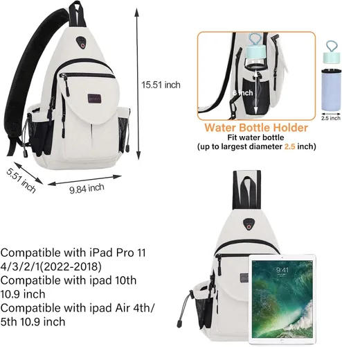 Miniatura 2 de MOSISO - Mochila bandolera/cruzada de lona para senderismo con bolsillo antirrobo Blanco perla