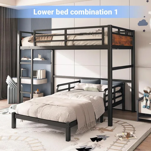 Miniatura 3 de Litera Twin XL sobre Twin XL, literas convertibles de metal que se pueden separar en cama alta y cama baja, estructura de cama resistente
