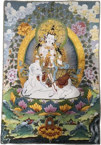 Budismo tibetano Thangka Samantabhadra Guanyin Tangka Fengshui mural colgante de pared para decoración del hogar, tapiz de meditación