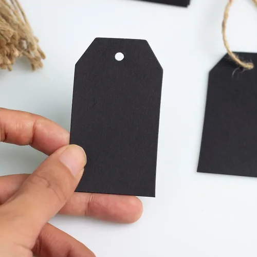 Miniatura 6 de 200 etiquetas de regalo de papel con 200 cuerdas de algodón negro, etiquetas colgantes en blanco para regalo de boda, vacaciones (negro)