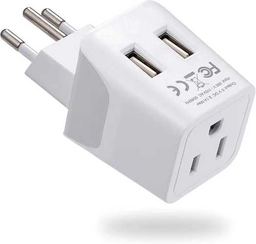 Miniatura 11 de Adaptador de viaje Ceptics, de EE. UU. a Japón, Filipinas, con doble USB, tipo A, ultra compacto Tipo L - Italia