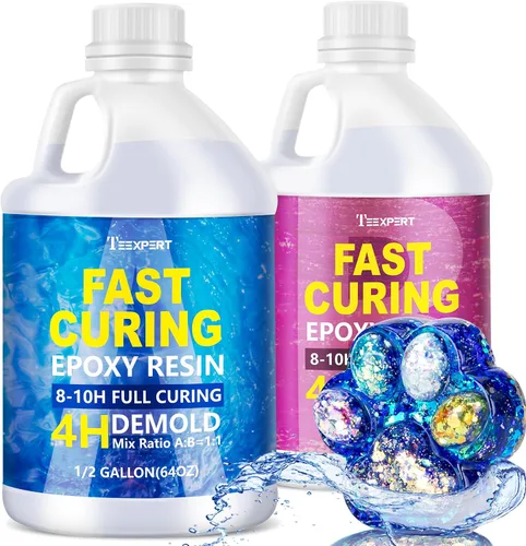 Teexpert Resina epoxi de curado rápido: 4 horas de desmoldeo de 128 oz sin burbujas y anti-amarilleamiento Kit de resina de arte transparente para