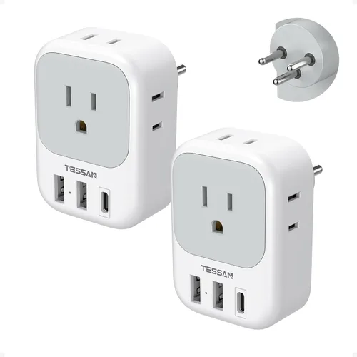 Miniatura 13 de Adaptador de enchufe de viaje para Italia, paquete de 2, adaptador de corriente TESSAN Italia con 4 tomacorrientes, 3 cargadores USB