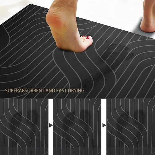 Miniatura 4 de Alfombrilla de baño de piedra de diatomita, de secado rápido, antideslizante, tierra de diatomeas, alfombra de baño, 15.7 x 23.6 in, color negro