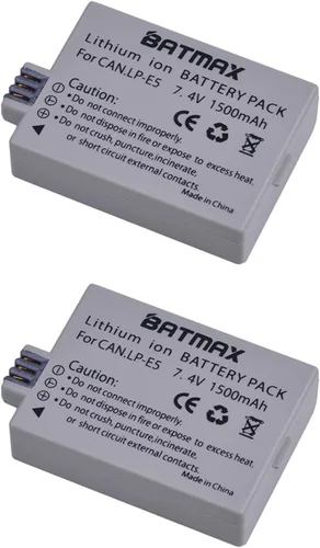 Miniatura 2 de Batmax Paquete de 2 baterías LP-E5 + cargador USB dual LCD con puerto tipo C para Canon EOS Rebel XS, Rebel Xsi, Rebel T1i, 1000D, 500D, 450D, Kiss