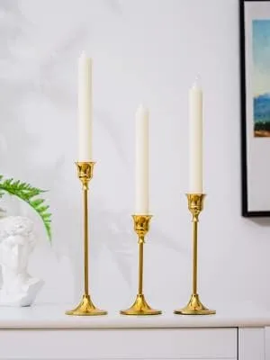 Miniatura 9 de Juego de 15 portavelas dorados para candelabros, portavelas cónicos Inweder de metal altos para centro de mesa, boda, decoración del hogar, comedor