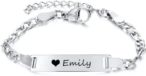 Miniatura 131 de Pulsera de barra para bebé: chapado en oro de 18 quilates, pulsera con placa de identificación personalizada para niños pequeños de mamá, nombre