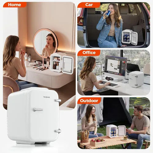 Miniatura 9 de YASHE Mini nevera, refrigerador pequeño de 4 litros/6 latas para el cuidado de la piel, 110 V CA/12 V CC, enfriador termoeléctrico y calentador