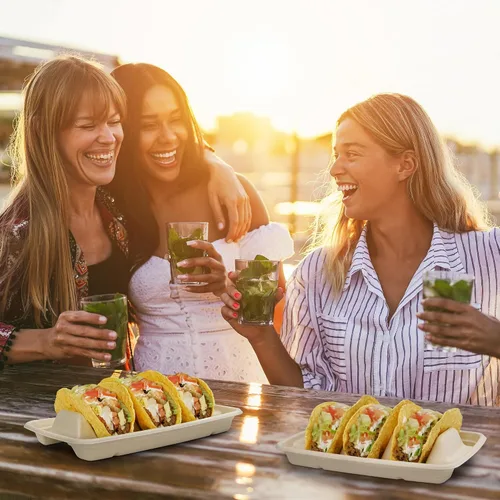 Miniatura 6 de Paquete de 50 soportes desechables resistentes para tacos de fiesta, platos de tacos con 3 divisores para servir para fiestas, soporte de tacos