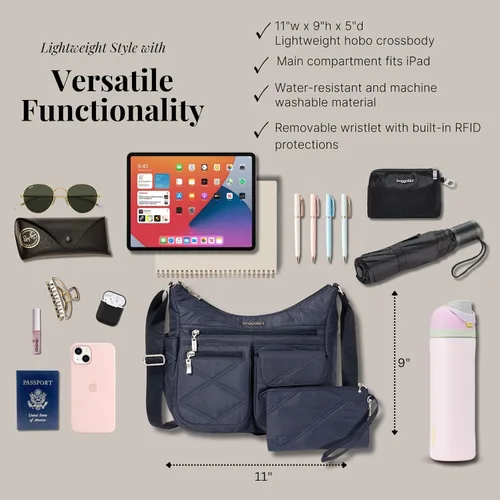 Miniatura 47 de Baggallini womens Everywhere Bagg Crossbody Women 11x9 Lightweight Nylon Hobo Water-resistant Travel Bag W/Rfid