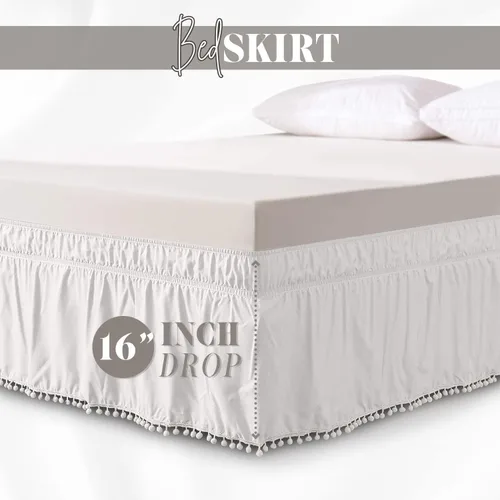 Miniatura 4 de Elegant Comfort Ella Collection - Falda de cama con pompones, 16 pulgadas de caída, 1500 hilos de calidad egipcia, elástico envolvente para una