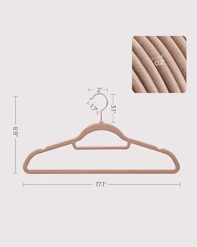 Miniatura 7 de SONGMICS Perchas de Terciopelo, Juego de 50 Perchas para Ropa con Gancho Giratorio de Oro Rosa, Antideslizantes y que Ahorran Espacio, 0.2 Pulgadas