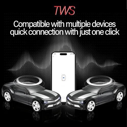Miniatura 3 de WSTER Altavoz Bluetooth modelo de coche deportivo con sonido estéreo, emparejamiento TWS, luces LED de fiesta, reproducción USB/TF, ruedas móviles