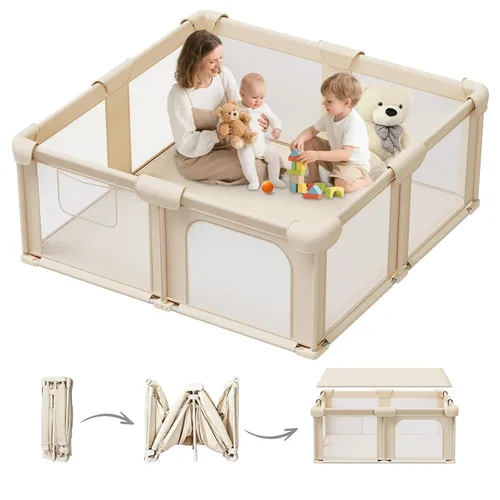 Miniatura 10 de G TALECO GEAR Corralito plegable para bebés y niños pequeños, patio de juegos portátil de 50"x50" con alfombra, corral de juegos plegable para niños