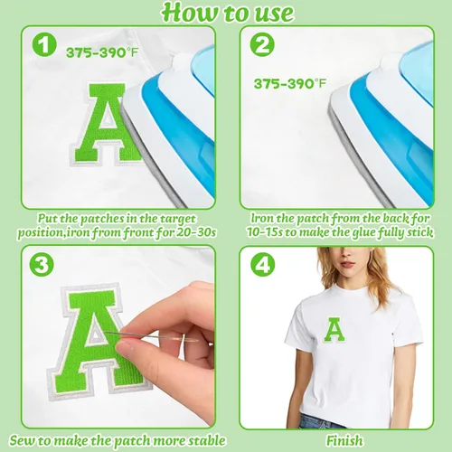Miniatura 6 de 26 parches de letras termo-adhesivas para ropa, mochilas, sombreros (A-Z, verde)