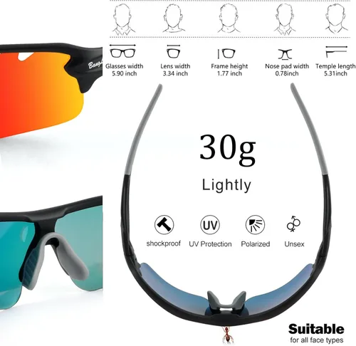 Miniatura 3 de BangLong Polarized Sports Sunglasses Cycling Sun Glasses for Men Women with 5 Interchangeable Lenes for Running Driving