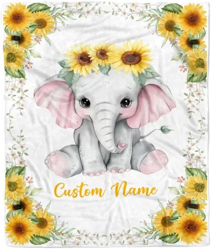 Miniatura 30 de Manta de bebé personalizada con nombre, linda flor de elefante, recién nacido, niña, niños, hija, multicolor 507