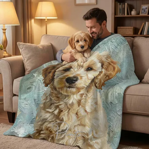 Miniatura 4 de callie Personalized Blanket with Oil Painting Photo - Customized Pet Lover Gifts - Dog Cat Memorial Gifts - Soft Cozy Warm Flannel/Sherpa Throw