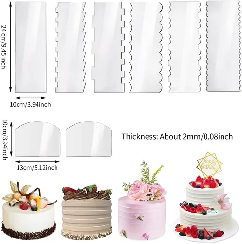 Miniatura 2 de Juego de 8 raspadores de pasteles, herramienta más suave para bordes de pastel, cortador de pastelería, herramientas para hornear, raspador