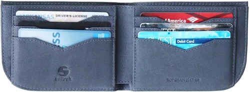 Miniatura 4 de Saltrek Cartera delgada con bolsillo frontal Bloqueo RFID Billfold de cuero minimalista