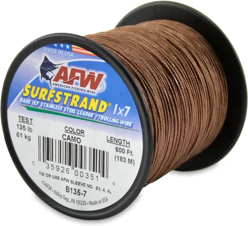 Miniatura 40 de Surfstrand Bare 1x7 Cable Líder de Acero Inoxidable - Línea Líder de Pesca para Agua Salada, 20lb Test - 325lb Test en Brillante, Camuflaje