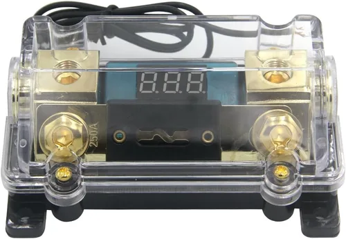 ZOOKOTO Soporte de fusible de 250 A, pantalla LED de audio estéreo para automóvil, voltaje digital, portafusibles ANL, calibre 0, 2, 4, con fusible