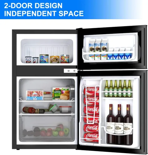 Miniatura 3 de Refrigerador compacto, unidad de 3.2 pies cúbicos Mini refrigerador de hoja laminada en frío con congelador, refrigerador de dormitorio con estantes
