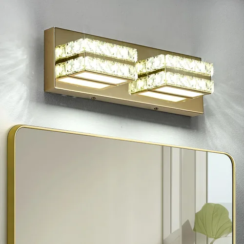 Miniatura 12 de OKELI Lámpara de tocador de cristal para baño, moderna lámpara LED de tocador para baño, lámpara frontal de espejo de cristal de 3 luces, 6000 K