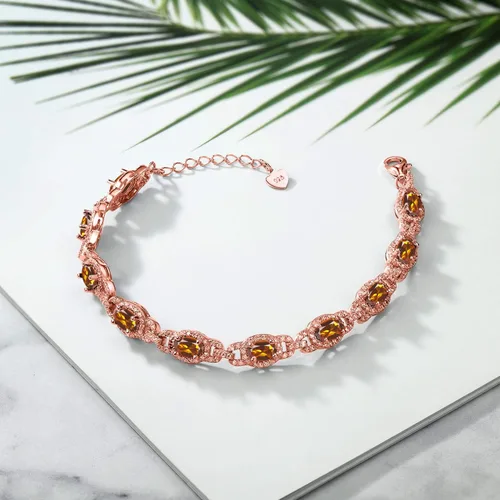 Miniatura 53 de Gem Stone King 18K Rose Gold Plated Silver Oval Gemstone Birthstone Tennis Bracelet For Women Oval 6X4MM 7 Inch With 1 Inch Extender Fine