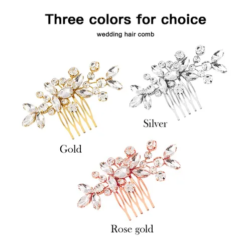 Miniatura 3 de JAKAWIN Bride Wedding Hair Comb Crystal Hair Piece Rhinestone Bridal Hair Accessories for Women HC042 (Oro)