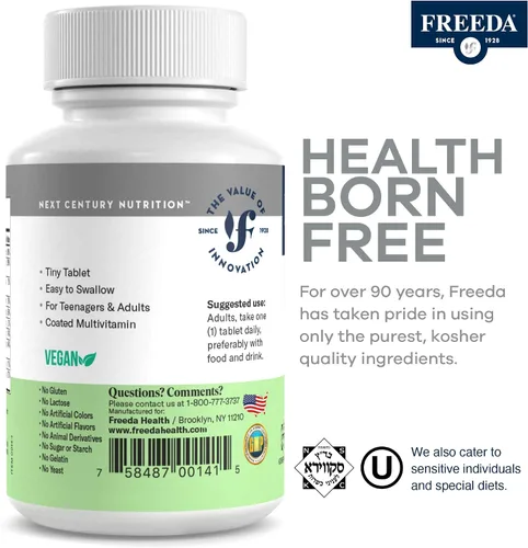 Miniatura 8 de Freeda vite Tiny Tablet - Multivitamínico moderado para hombres y mujeres - Vitamina A, C, D, E, B1, B2, B6, B12, biotina, calcio, zinc, hierro