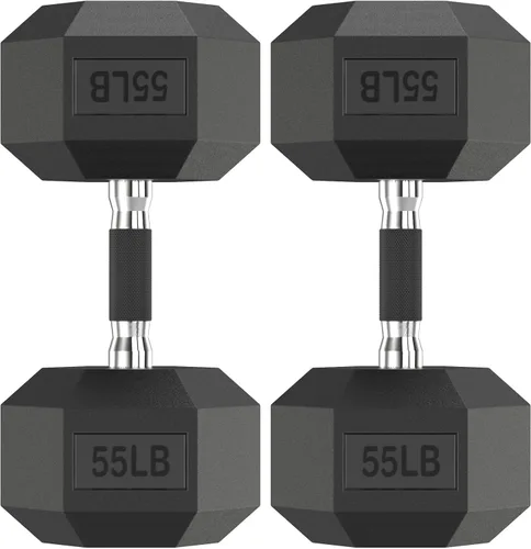 Miniatura 49 de HANDBODE Juego de 2 mancuernas hexagonales de 2.5 a 65 libras con revestimiento de goma, mancuernas para ejercicio y fitness, peso de mano