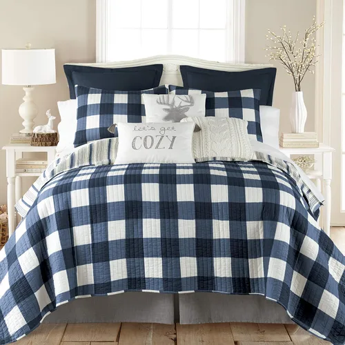 Miniatura 7 de Levtex Home - Juego de edredón Camden tamaño matrimonial (96 x 110 pulgadas) con dos fundas de almohada estándar (26 x 20 pulgadas), patrón a Azul