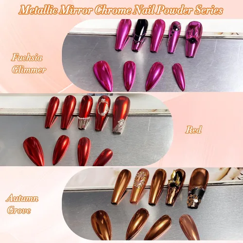 Miniatura 6 de FNNZ Polvo de uñas cromado, pigmento metálico de polvo de uñas efecto espejo de alta calidad, arte de uñas, polvo con purpurina para San Valentín