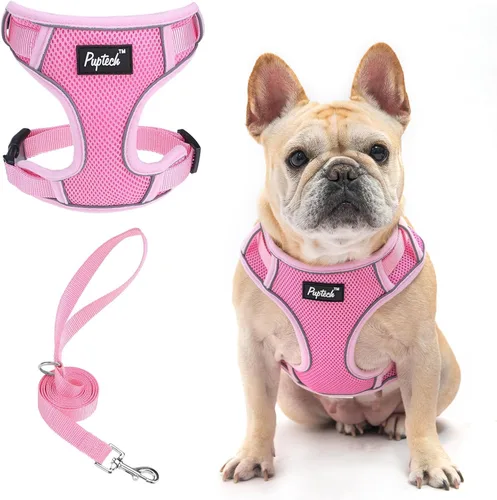 Miniatura 60 de PUPTECK Juego de arnés y correa para perro pequeño, arnés ajustable sin tirones para cachorro, chaleco de malla suave reflectante para mascotas