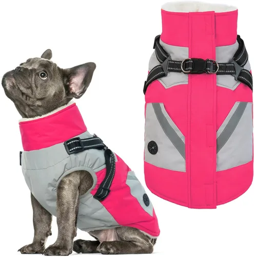 Miniatura 32 de IECOii Chaqueta para perro con arnés de invierno integrado, color negro, XXXL, abrigo de perro con cremallera, ropa de invierno para perros grandes
