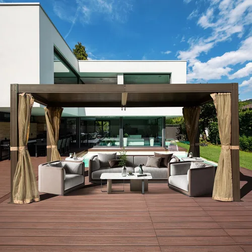 Miniatura 10 de Domi - Pérgola para exteriores de 12 x 20 pies, pérgola de aluminio con techo ajustable y mosquitera para patio, patio, terraza, jardín, color marrón